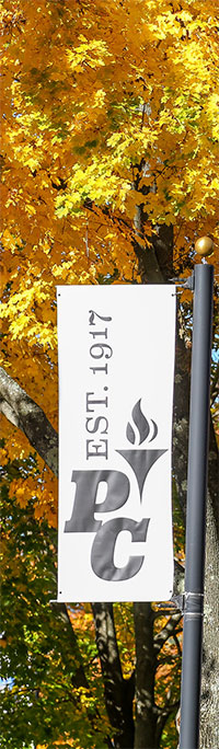 The Providence College banner on a fall day